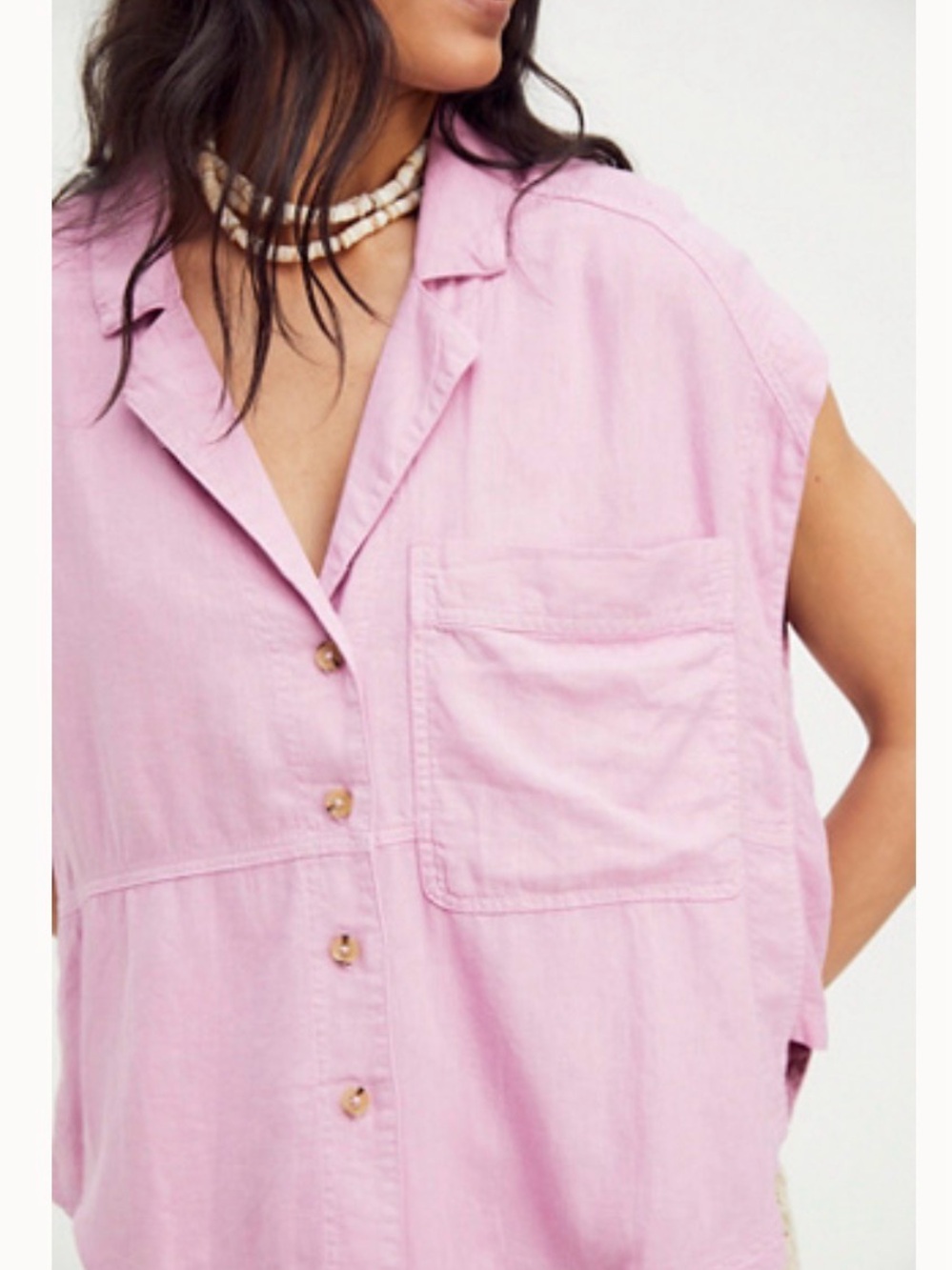 We The Free Pink Button-Up Pocket Blouse